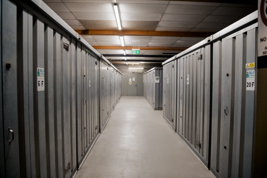 Indoor storage corridor with grey unit doors
