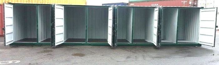 Row of open multi-compartment storage containers